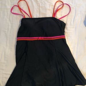 Black, Orange, and Pink One Piece Dress Swimsuit